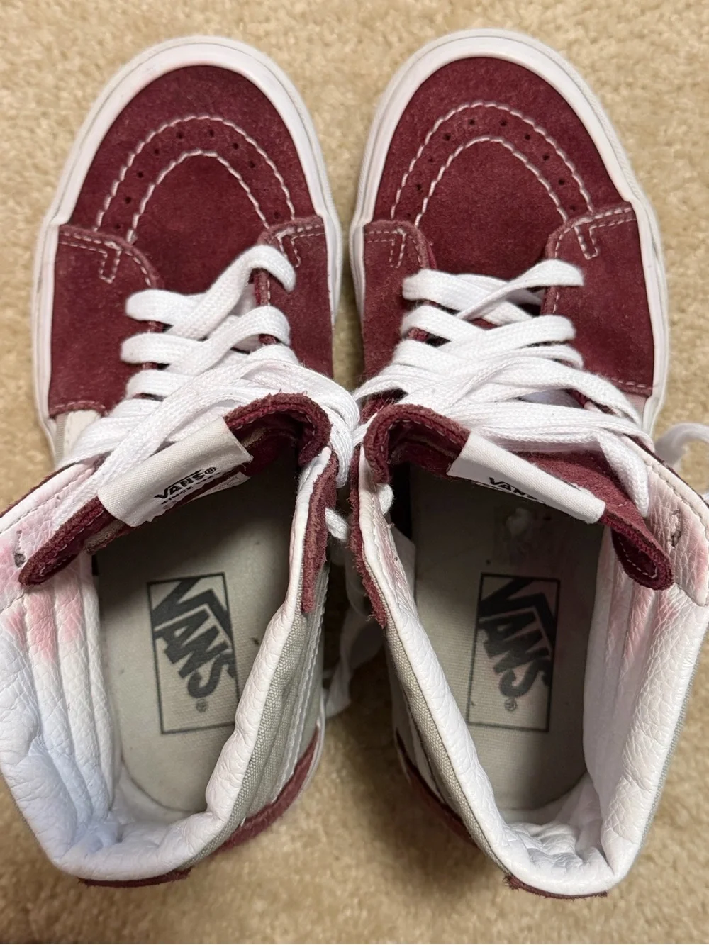 Vans High-Top Sneakers in Burgundy and Gray with White Stripe
